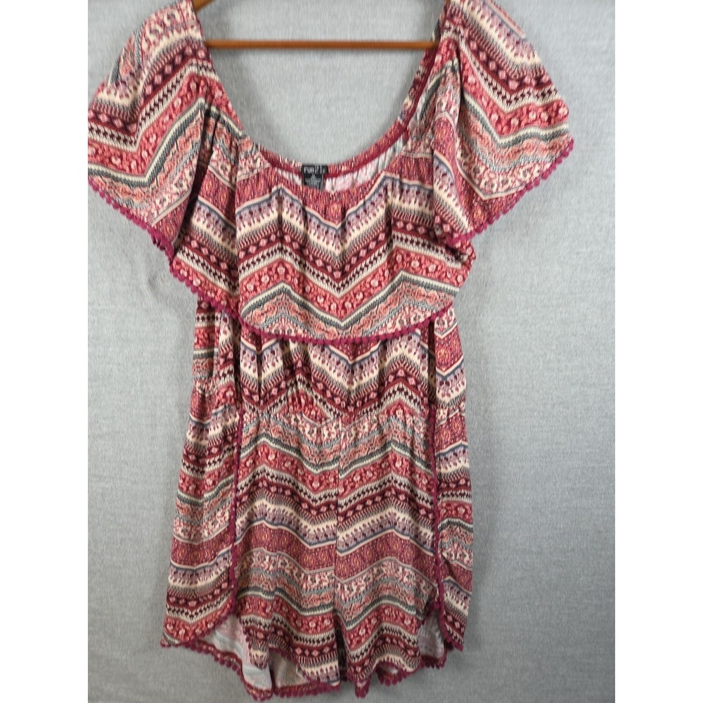 Rue 21 Off Shoulder‎ Romper Shorts XL Vintage Y2K Fairy Boho Print Festival